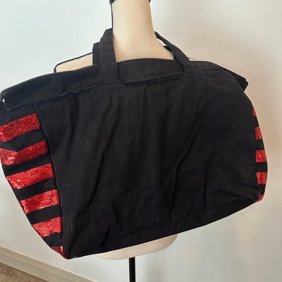 VICTORIA'S SECRET VS Black & Red Sequin Bling LARGE  Weekender TOTE BAG 2019 - Picture 4 of 6
